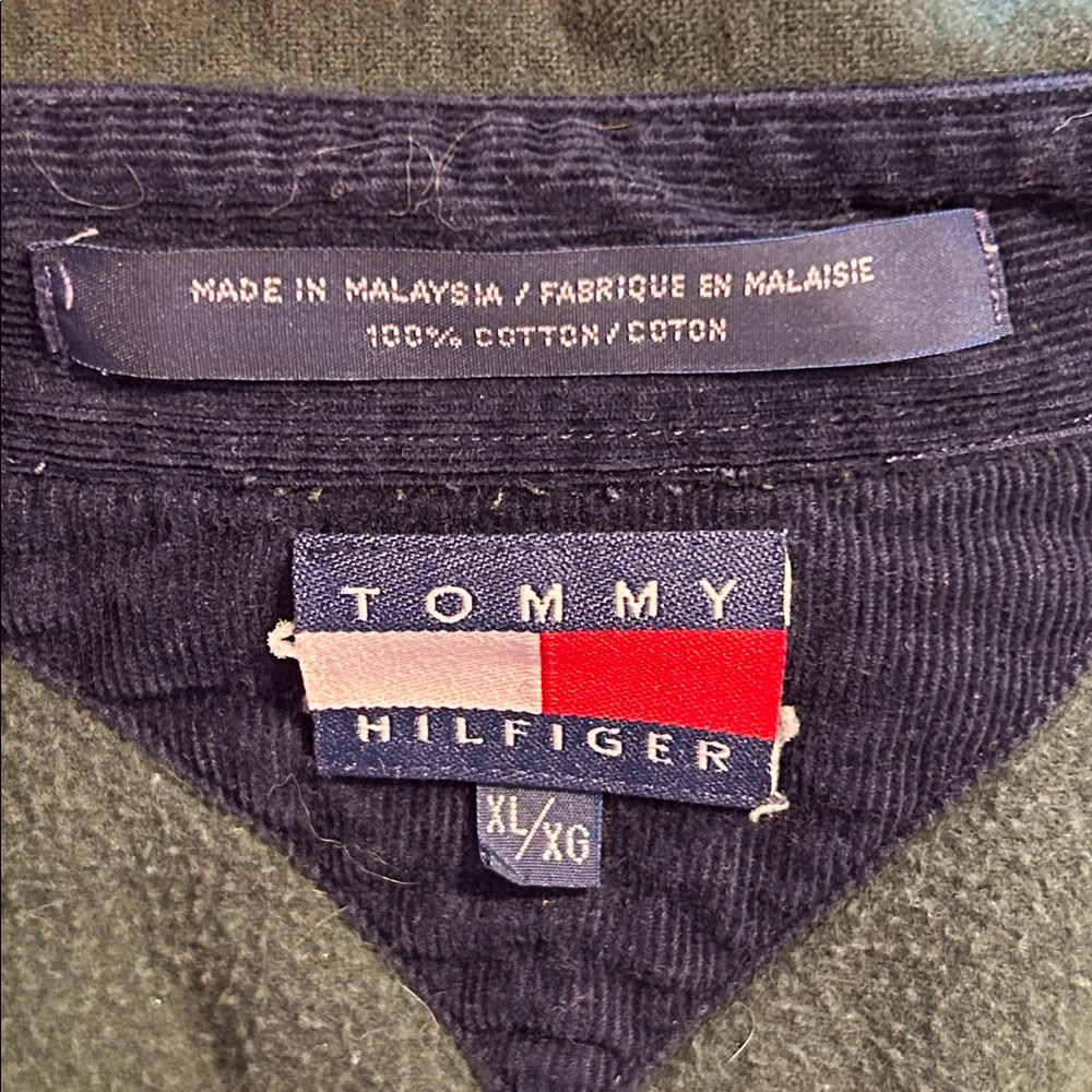 Vintage Men’s Tommy Hilfiger Dark Green Light Flannel Button-Up Shirt Shacket XL - Picture 4 of 8